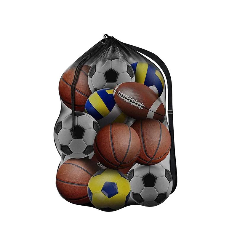 Saco de bola de malha grande cordão, saco de cordão para armazenamento, futebol, basquete, voleibol, sacos de treinamento, bolsa esportiva preta com alças - Image 1