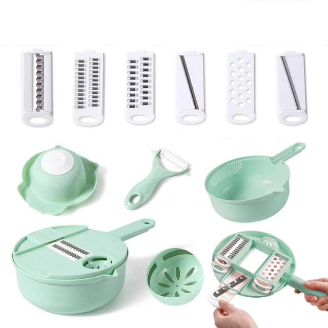 Conjunto de 12 Utensílios Multifuncionais para Saladas e Corte de Vegetais na Cozinha