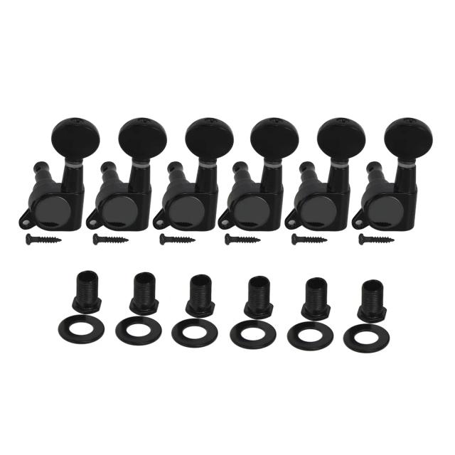 Flanor Afinador de Guitarra Sem Fio 6 Peças com Ajuste de Chave e Cabeça de Máquina - 6L Preto para Guitarras Canhotas
