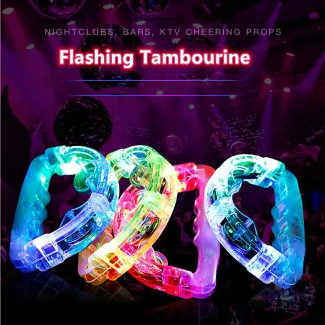 Pandeiro Iluminado com Luzes de Três Cores - Brinquedo Sensorial para Festas e Concertos Noturnos