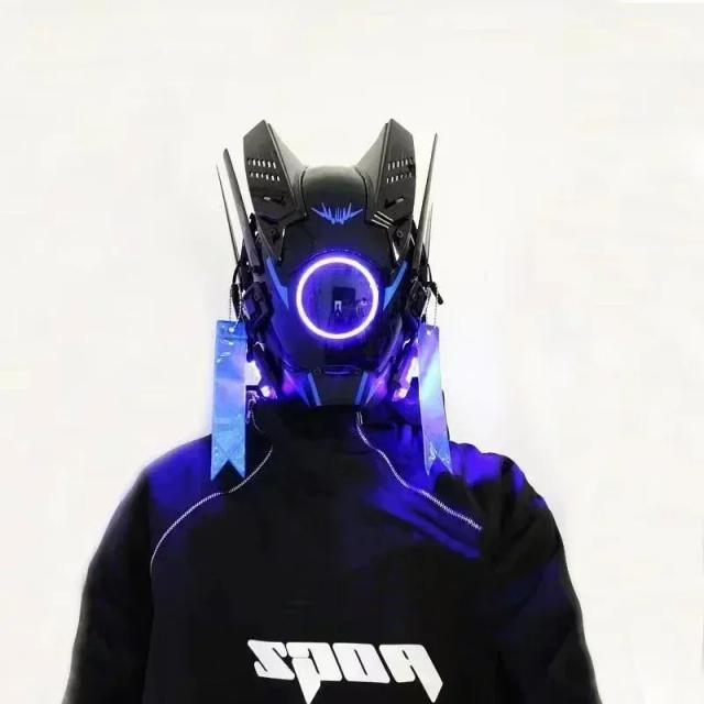 Capacete Cyberpunk Samurai Robot Tech com Luz LED para Crianças - Máscara Cosplay e Presente de Natal Inovador