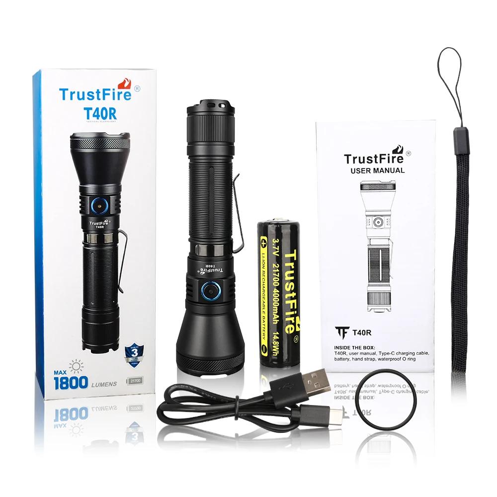 Trustfire-Tactical lanterna LED recarregável, tocha de autodefesa, alcance do feixe, carregamento USB, 1800Lumen, 550m, T40R, IP68 - Image 1