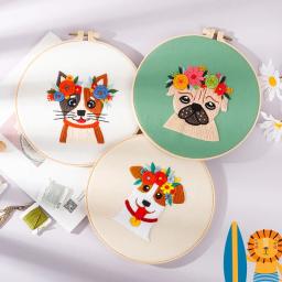 DIY estampado bordado Starters Kits para iniciantes, fácil com padrão, Pug Dog, fios de pano, arte bordada, Cross Stitch Kits - Image 1