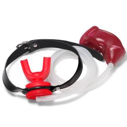 Piss mictório fluxo em boca plug mordaça cateteres galo gaiola sistema de irrigação castidade galo gaiola dispositivo brinquedos sexuais - Image 1