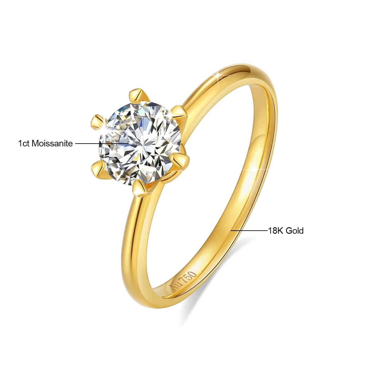 100% genuíno 18k ouro moissanite anel espumante anel de diamante para mulheres aniversário de casamento noivado presente de casamento jóias finas - Image 1