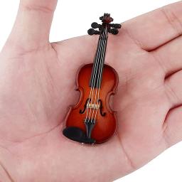Miniatura de madeira violino com suporte arco & caso mini instrumento musical miniatura casa bonecas presentes violino personalizado - Image 2