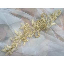1 par de ouro flor bordado borda do laço remendos apliques florais tecido costura artesanato vestido casamento vintage 37.5*11.5cm - Image 4