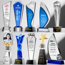 Troféu De Vidro De Cristal Personalizado, letras Criativas, Alto Grau, Competição De Mídia, Azul, Decoração Do Lar - Image 1