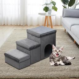 Escada dobrável para cães com camas altas para cães Escada de escalada confortável Resistente ao desgaste Pet durável, 3 escadas para cães - Image 1