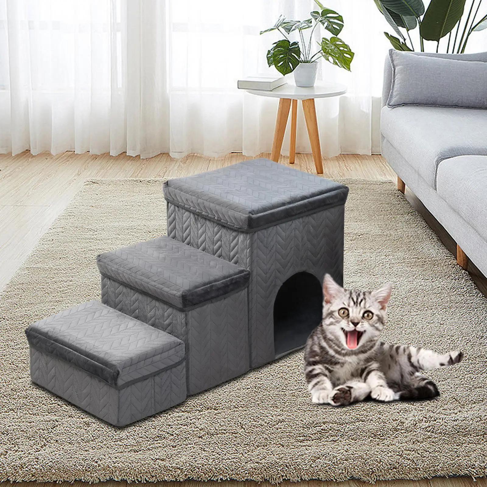 Escada dobrável para cães com camas altas para cães Escada de escalada confortável Resistente ao desgaste Pet durável, 3 escadas para cães - Image 1