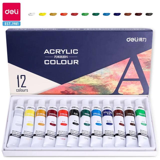 Tintas Acrílicas Deli Não Tóxicas: Conjunto Completo de 12ml com 12 a 24 Cores para Iniciantes e Artistas Profissionais