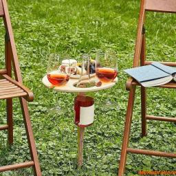 Mesa de vinho dobrável criativa com mesa redonda, copo de vinho de madeira, suporte para piquenique ao ar livre e acampamento, cremalheira portátil do vinho - Image 4
