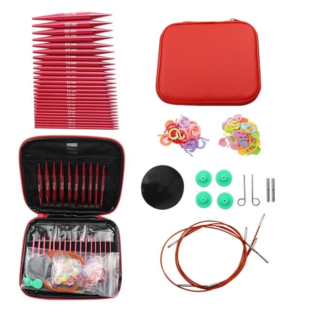 Conjunto Completo de Agulhas de Crochê Intercambiáveis em Alumínio com Acessórios para Tricô Circular