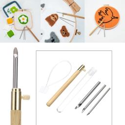 Punho de madeira punch poke agulhas bordado caneta fio guia de costura kit ferramenta de tecelagem para fio de rosca diy ferramentas artesanato - Image 4