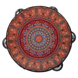 De madeira Tambourine mão tambor, dupla linha, Metal pratos, Jingles instrumento de percussão, Handbell, 10 ", 8", 7 ", 16Pcs - Image 1