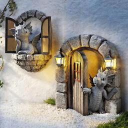 Resina Artesanato Estátua para Decoração Home, Dinossauro Porta Aberta, Decorações De Jardim, Bonito Na Varanda - Image 1