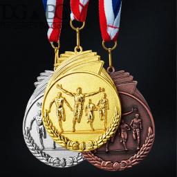 Medalhas de Bronze Prata ouro 1st 2nd 3rd Marathon Sports Awards Troféu Antigo Brilhante Anexado Fita Azul Branca Vermelha do Presente Da Lembrança - Image 1
