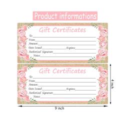 Rústico Rose Gift Certificate Cartões, Vouchers de papel, Dinheiro Titular, Certificado Personalizado Do Cliente Em Branco, 25Pcs, 4*9 Polegada - Image 2