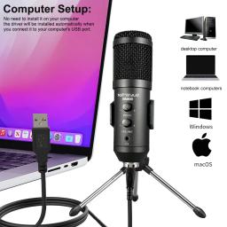 Microfone USB para jogos de computador, microfone condensado com eco e monitoramento, PC, laptop, gravação em estúdio, streaming, plug and play - Image 5