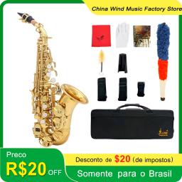 Saxofone soprano de bronze dourado esculpido padrão sax pérola branco escudo botões bocal palhetas pescoço instrumento vento acessórios - Image 1