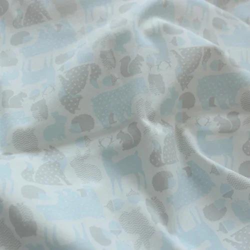 Tecido de malha elástica algodão puro pelo medidor para costurar roupas pano do bebê diy flores grossas dos desenhos animados animal azul macio branco - Image 1