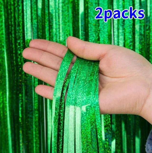 Cortina de Franja de Tinsel Metálico para Decoração de Festas, Aniversários e Casamentos - Pacote com 2 Unidades 2x1m