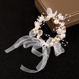 Pérola Beads Pulseira para Damas de Noiva, Elegante Flores De Pulso, Linda Mão Corsage Decor, Foto Props, Wedding Party Acessórios - Image 4