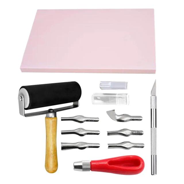Kit Completo de Carimbo e Impressão com Bloco de Borracha e Almofadas para Criação de Selos Personalizados