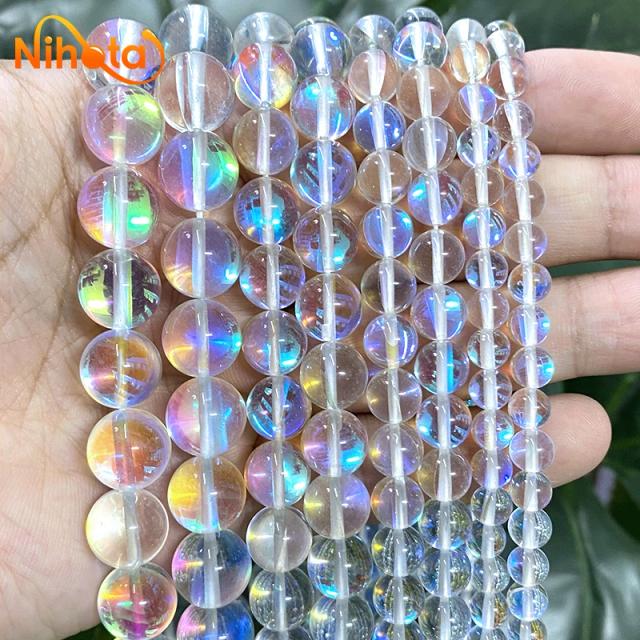 Contas de Pedra Lua Cristal Glitter Branco Áustria 6-12mm 15" Strand