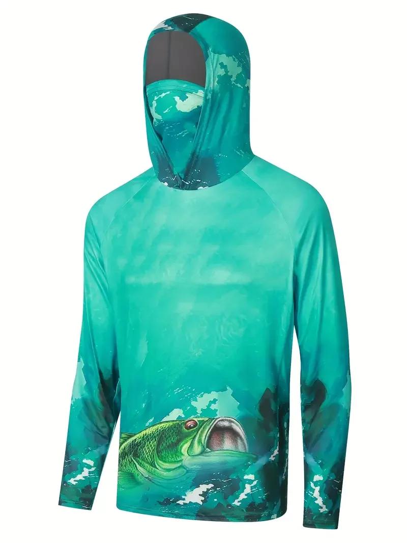 Camisa de pesca com capuz roupas de pesca ao ar livre verão máscara com capuz sol proteção uv desempenho camisa - Image 1