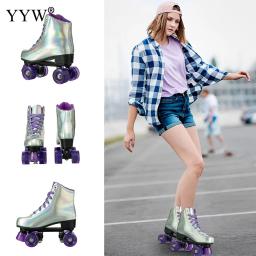 Sapatos de patinação esportiva deslizante ao ar livre, Patins profissionais Quad para adultos, Brush Street, Linha dupla de 4 rodas, Sapatos de skate no gelo - Image 2