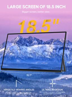 Monitor portátil UPERFECT Tela sensível ao toque de 18,5 polegadas 120 Hz com suporte ajustável VESA e 180 ° Ultrafino e leve UHD FreeSync IPS HDR Tela de jogos USB C Segundo monitor de viagem para laptop PC Mac Switch - Image 2