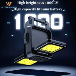 Pequena lanterna led chaveiro luz usb recarregável tocha luz de trabalho multifuncional portátil cob 90 °   Lanterna de acampamento de rotação - Image 5