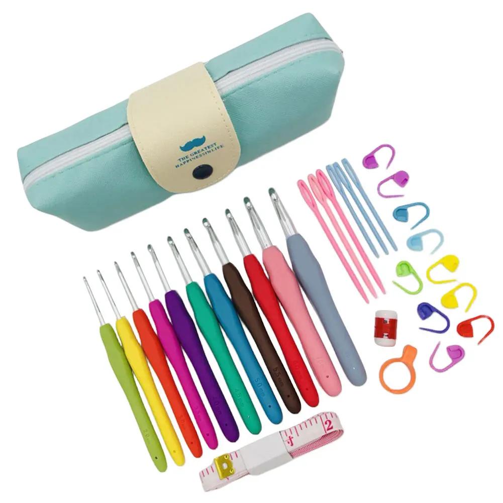 Ganchos coloridos de crochê com estojo, Kit de agulhas de tricô, alça ergonômica, presentes para mamãe e vovó - Image 1