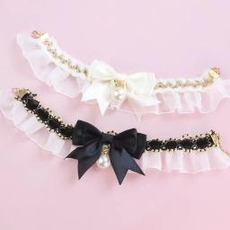 Colar de pérolas de laço bowknot para cachorro, colar bonito, decoração de pescoço doce, gravata de cachorro, babadores para gatinhos, pet suprimentos, preto, nova moda - Image 4