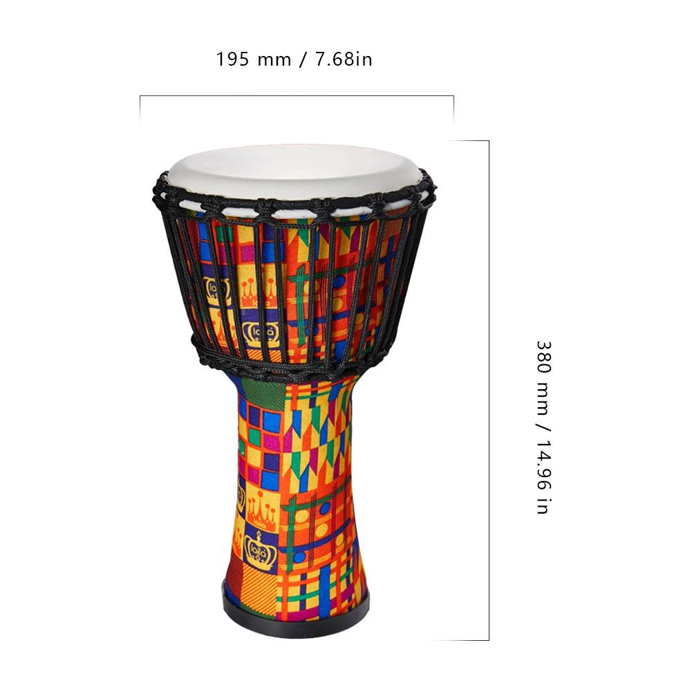 Tambor djembe africano esculpido à mão, 4/8 polegadas, portátil, com padrões artísticos coloridos, pele de cabra, percussão musical tradicional - Image 1