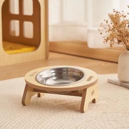 Tigela dupla para gatos, tigela elevada inclinada única/dupla para animais de estimação, tigela de comida de aço inoxidável, suporte de madeira, alimentador de cães, suprimentos para gatos - Image 3