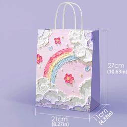 Saco De Embalagem De Presente De Papel Kraft portátil com Alça, Linda Pintura A Óleo Sacola, Dia Dos Namorados, Caixa De Presente De Festa De Casamento, 4Pcs - Image 6