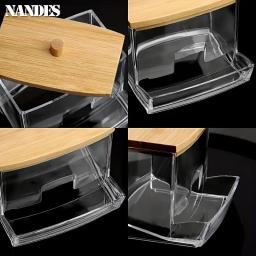 Caixa De Armazenamento De Acrílico com Tampa De Bambu, Jarra Do Banheiro, Organizador De Maquiagem, Algodão Rodada Pad Holder, Dispensador De Algodão, Tampa De Plástico Transparente - Image 6