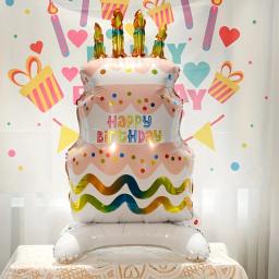 Balão de bolo de aniversário com base, balão de folha de pé, balão de bolo fofo, crianças, meninos, meninas, decoração de festa de aniversário, chá de bebê - Image 3