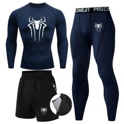 Terno de compressão térmica para homens, roupas Long Johns, treino de corrida, calças justas para exercícios, desgaste do inverno, 3 pcs - Image 2