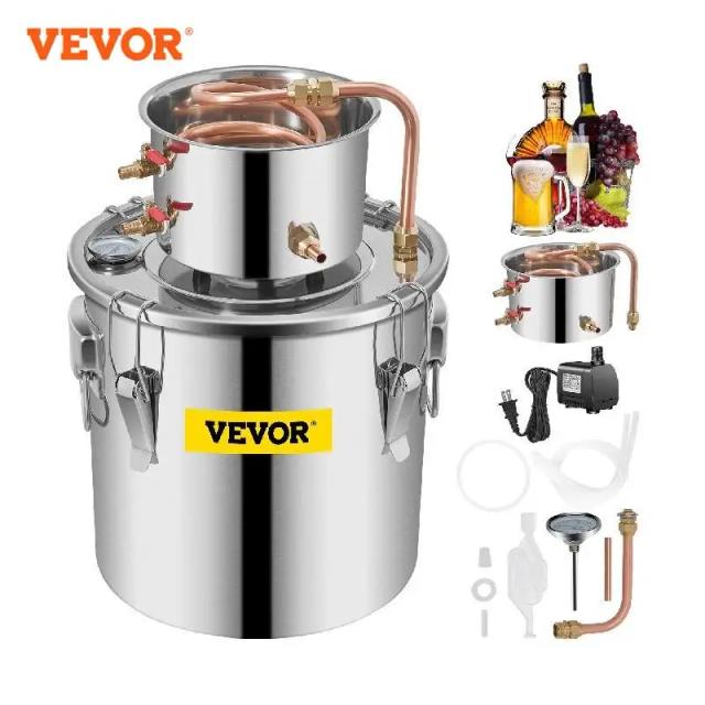 Destilador de Álcool Moonshine VEVOR: Kit Completo para Produção Caseira de Cerveja, Água, Vinho e Óleos Essenciais em 3, 5 e 8 Galões