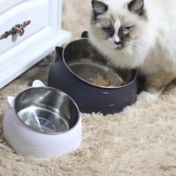 Bacia do alimento do aço inoxidável para o animal de estimação, Bonito cão e gato tigela, Para proteger a coluna cervical boca oblíqua de 15 graus - Image 1