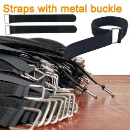Gancho e Loop Correias com fivela de metal, Reutilizável Fixação Cable Strap Management, Ajustável, Correias de segurança, Cable Tie Wrap, 5pcs - Image 2