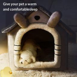 Cama dobrável para cães e gatos, canil lavável, suprimentos de cama removíveis, ninho interno para cães e gatos - Image 1