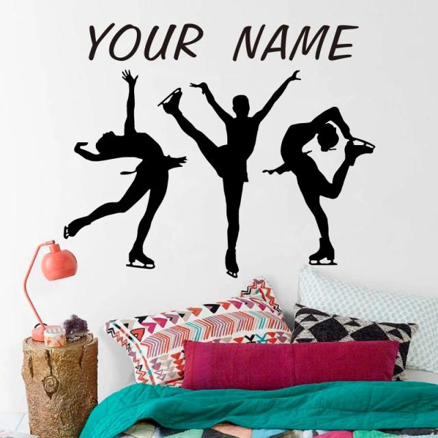 Adesivo de Vinil Personalizado para Patinação Artística - Decoração de Quarto Esportiva com Nome Exclusivo
