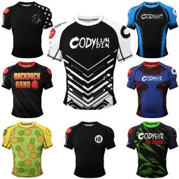 Camiseta masculina de borracha de manga curta, MMA Rash Guard, ginásio Fitness, boxe ao ar livre, Jiu Jitsu Bjj, quente - Image 2