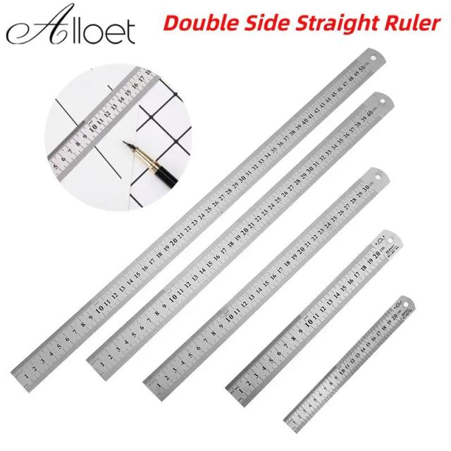Régua de Aço Inoxidável Dupla Face com Medição Precisa - Disponível em 15cm, 20cm, 30cm, 40cm e 50cm