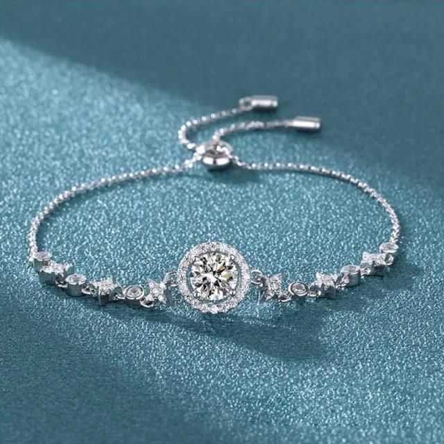 Pulseira Moissanite 1 Quilate Estrela Lua Prata 925 Brilhante