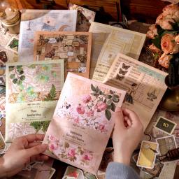 Conjunto de adesivos de material artesanal, Vintage Journal Envelope Collage, Caixa decorativa de borboleta planta, Pacote 100 pcs - Image 2